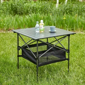 1 Folding Outdoor Table with Tote Bag - Lightweight Aluminum Rollable Square Table for Both Indoor and Outdoor use (27.56x27.56x27.56 inches, Black)(Black)