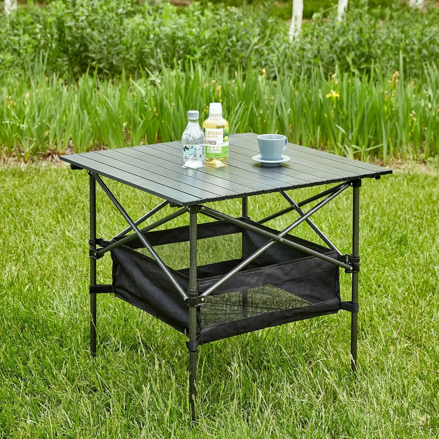 1 Folding Outdoor Table with Tote Bag - Lightweight Aluminum Rollable Square Table for Both Indoor and Outdoor use (27.56x27.56x27.56 inches, Black)(Black)