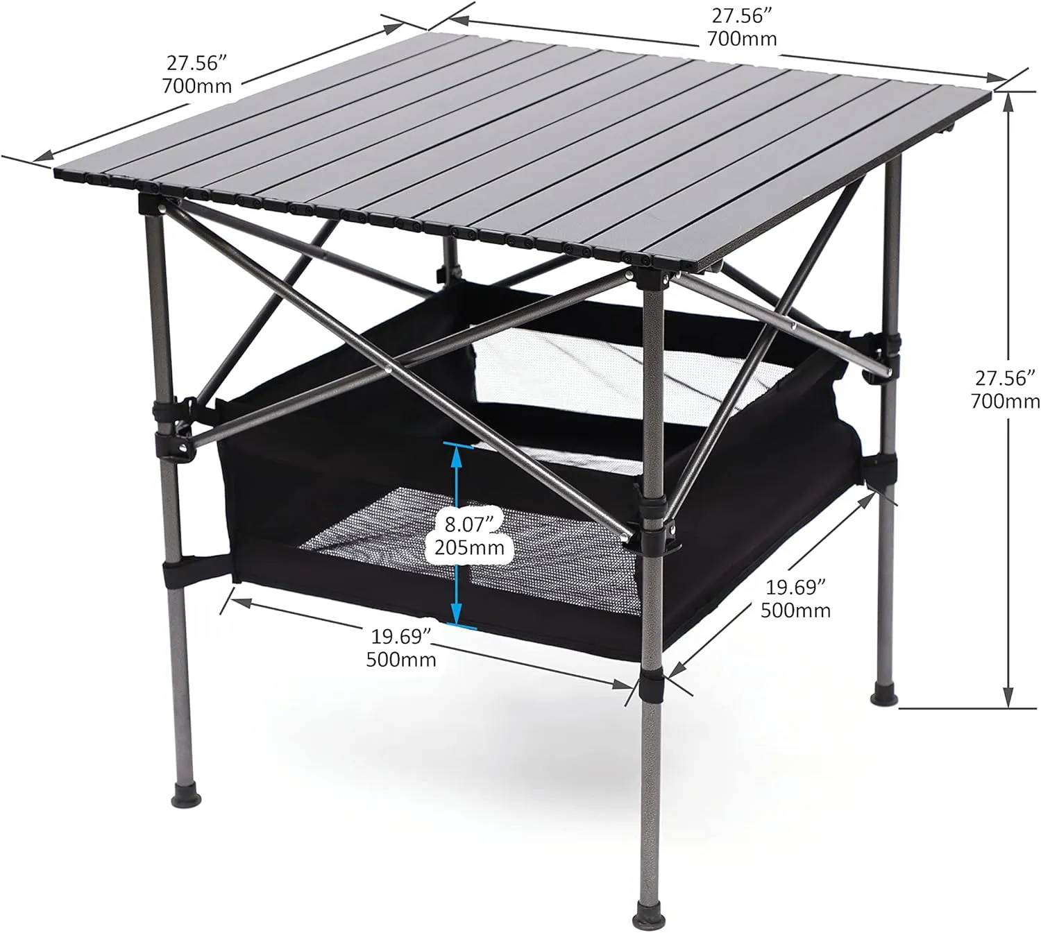 1 Folding Outdoor Table with Tote Bag - Lightweight Aluminum Rollable Square Table for Both Indoor and Outdoor use (27.56x27.56x27.56 inches, Black)(Black)