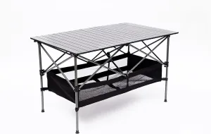 1-Piece Folding Outdoor Table with Carrying Bag - Lightweight Aluminum Roll-Up Rectangular Table for Camping, Picnics, Beach, BBQ, Patio (46.46" x 27.56", Black), Supports 120lbs