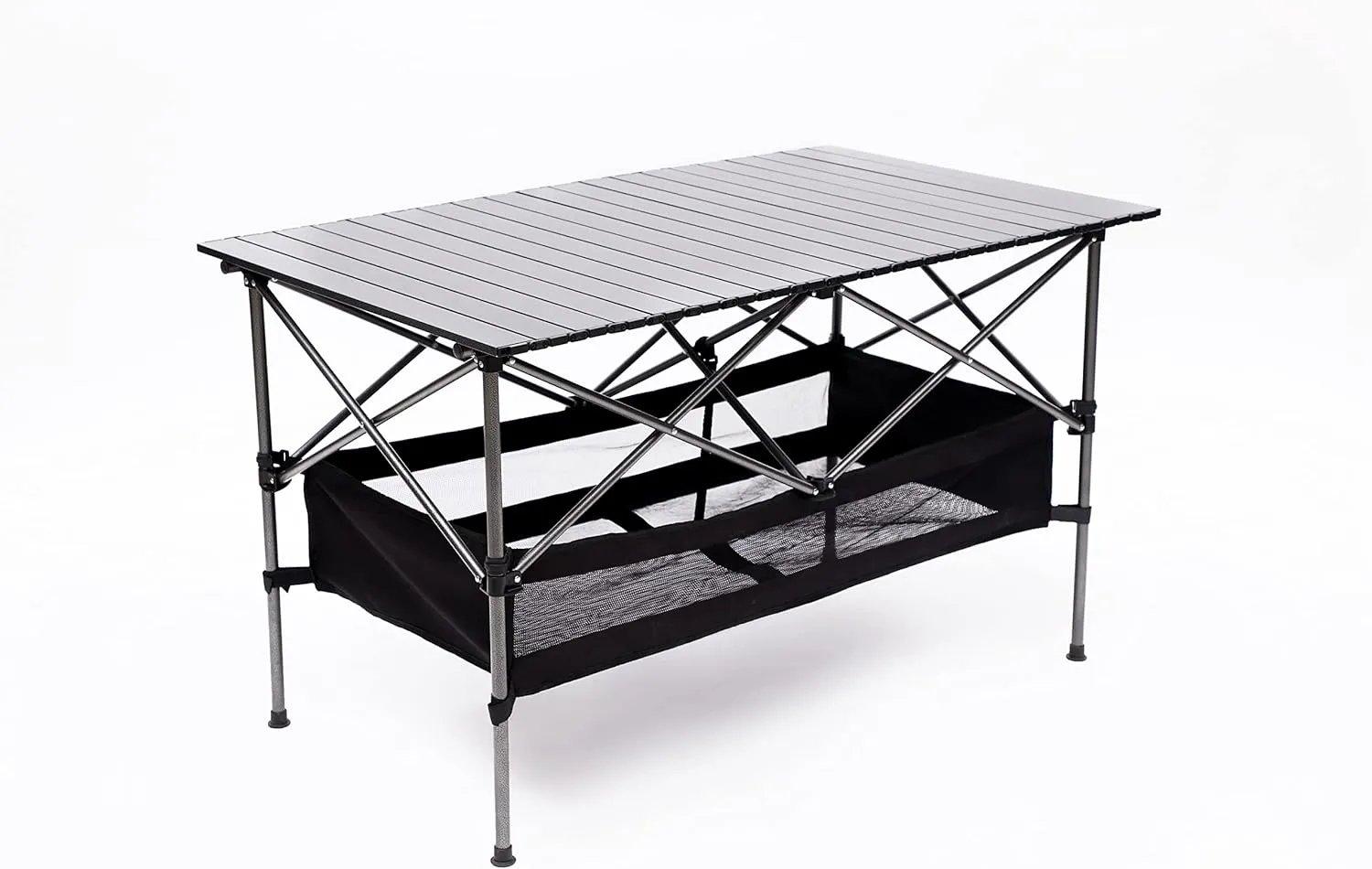 1-Piece Folding Outdoor Table with Carrying Bag - Lightweight Aluminum Roll-Up Rectangular Table for Camping, Picnics, Beach, BBQ, Patio (46.46" x 27.56", Black), Supports 120lbs