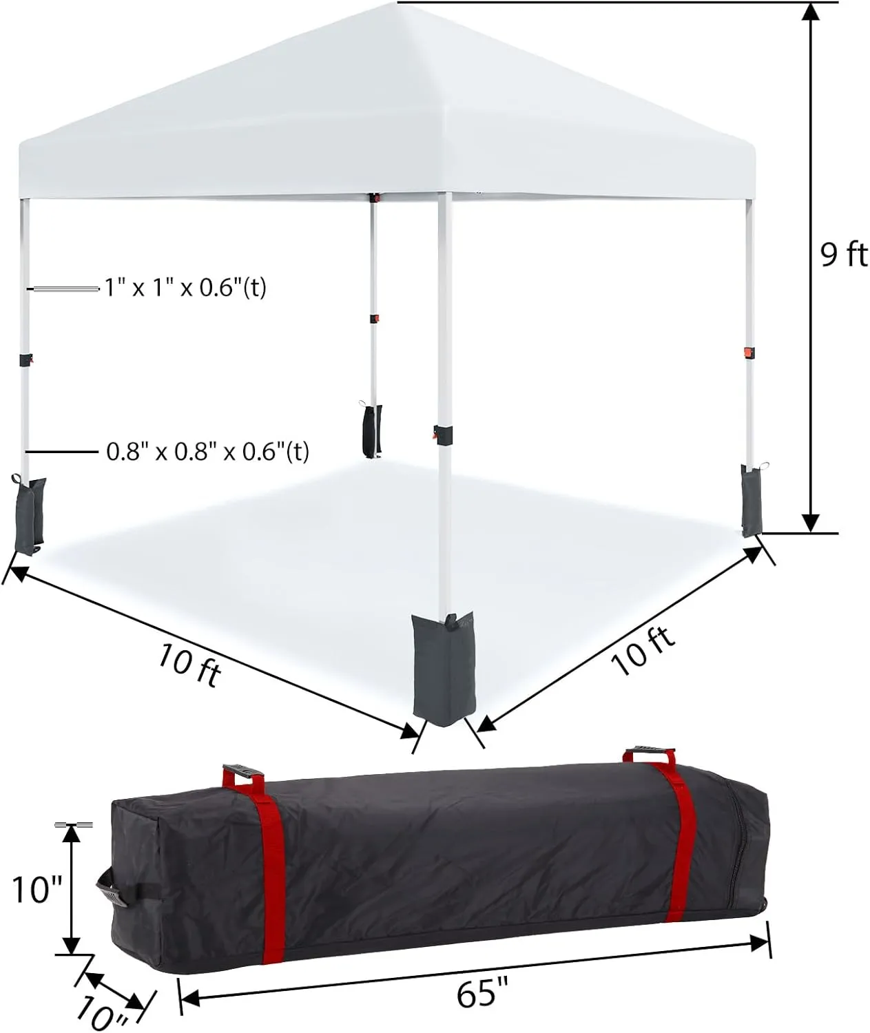 10 * 10FT Instant Pop Up Canopy Tent for One Person Setup,Pop Up Commercial Canopy Tent,Outdoor Easy Up Tent w/1-Button Push,Wheeled Bag,4 Sandbags,Bonus 8 Stakes and 4 Ropes-White