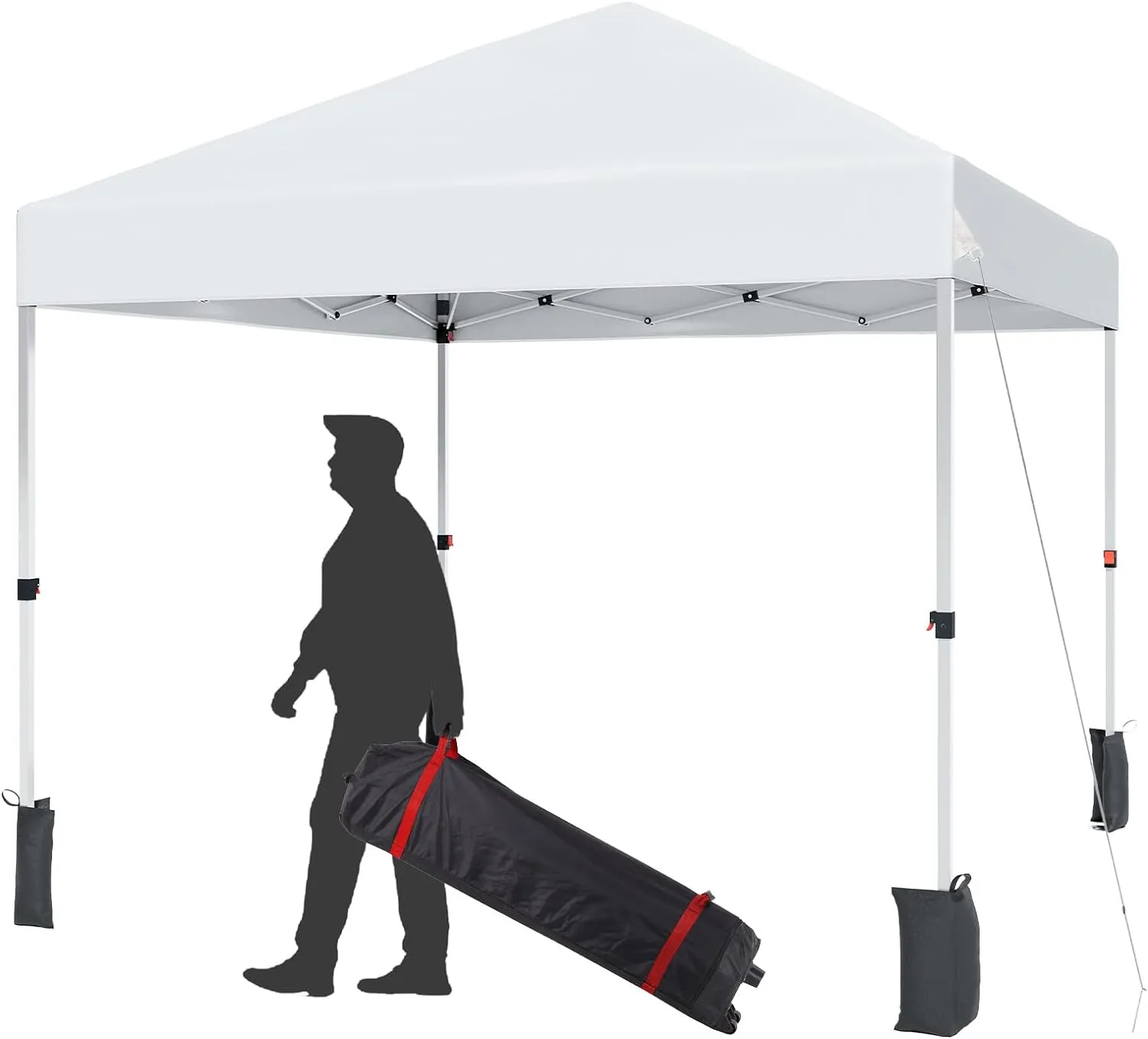 10 * 10FT Instant Pop Up Canopy Tent for One Person Setup,Pop Up Commercial Canopy Tent,Outdoor Easy Up Tent w/1-Button Push,Wheeled Bag,4 Sandbags,Bonus 8 Stakes and 4 Ropes-White