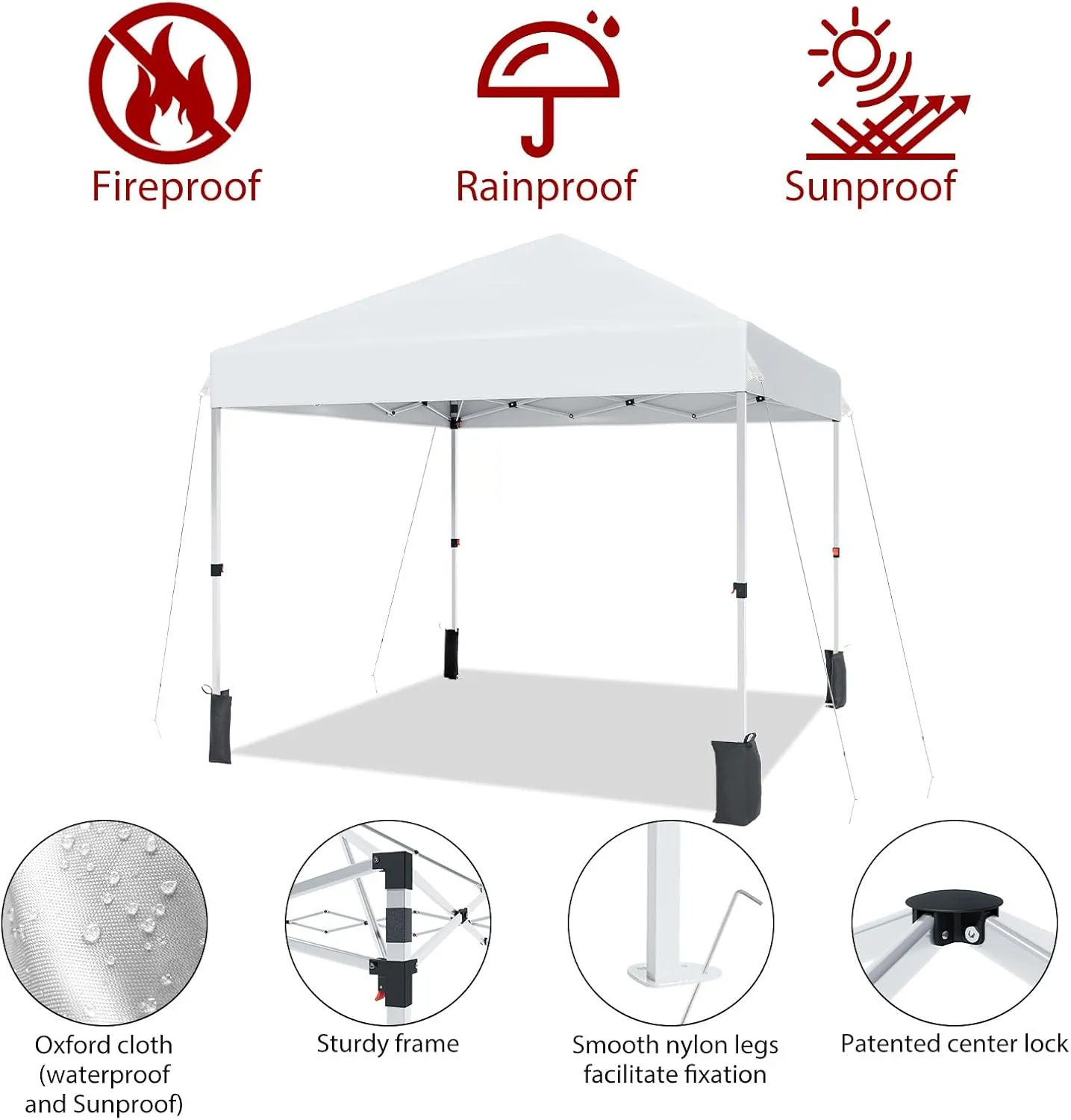 10 * 10FT Instant Pop Up Canopy Tent for One Person Setup,Pop Up Commercial Canopy Tent,Outdoor Easy Up Tent w/1-Button Push,Wheeled Bag,4 Sandbags,Bonus 8 Stakes and 4 Ropes-White