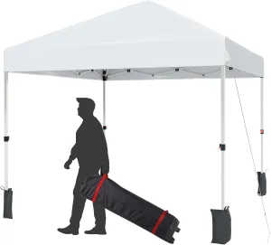 10 * 10FT Instant Pop Up Canopy Tent for One Person Setup,Pop Up Commercial Canopy Tent,Outdoor Easy Up Tent w/1-Button Push,Wheeled Bag,4 Sandbags,Bonus 8 Stakes and 4 Ropes-White