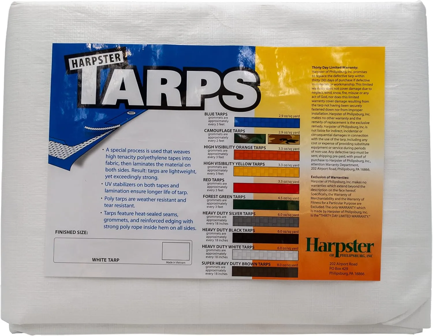 10 Ft. X 30 Ft. Heavy Duty 6 Oz. White Tarp 11-12 Mil Thick
