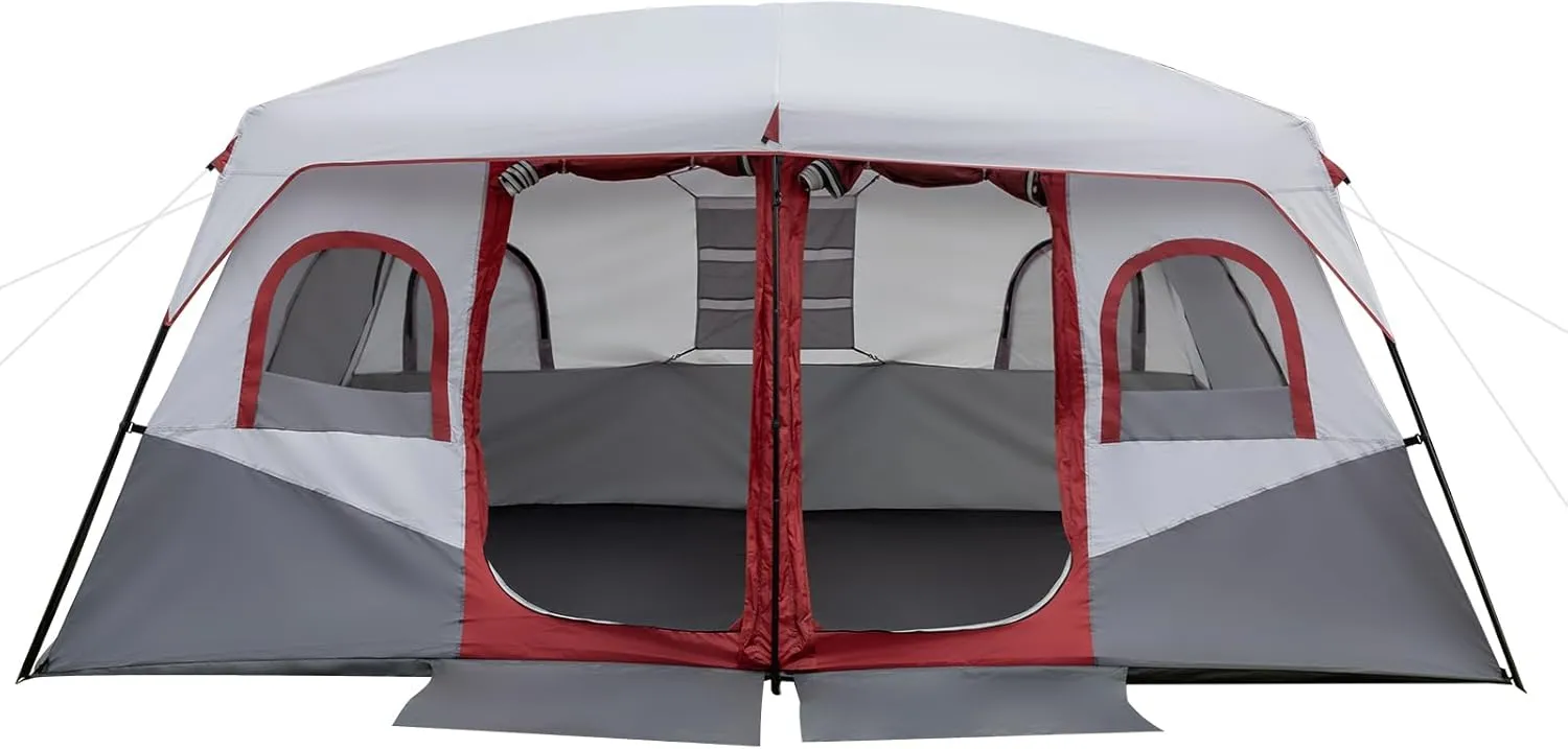 10 Person Family Camping Tent,2 Room Huge Tent,Portable Large Family Cabin Tent,Waterproof Instant Family Tents,with Storage Pockets,for Outdoor Picnic Hiking Travel Backpacking (Red & White)