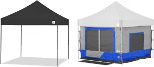 10' x 10' Pyramid Shelter Canopy with Wide-Trax Bag & Spike Set Plus Camping Cube Tent Add-On for Shelter, Blue