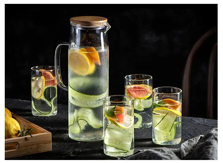 1000ML/1500ML Thick Glass Kettle with Bamboo Lid & Filter