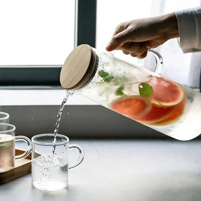1000ML/1500ML Thick Glass Kettle with Bamboo Lid & Filter