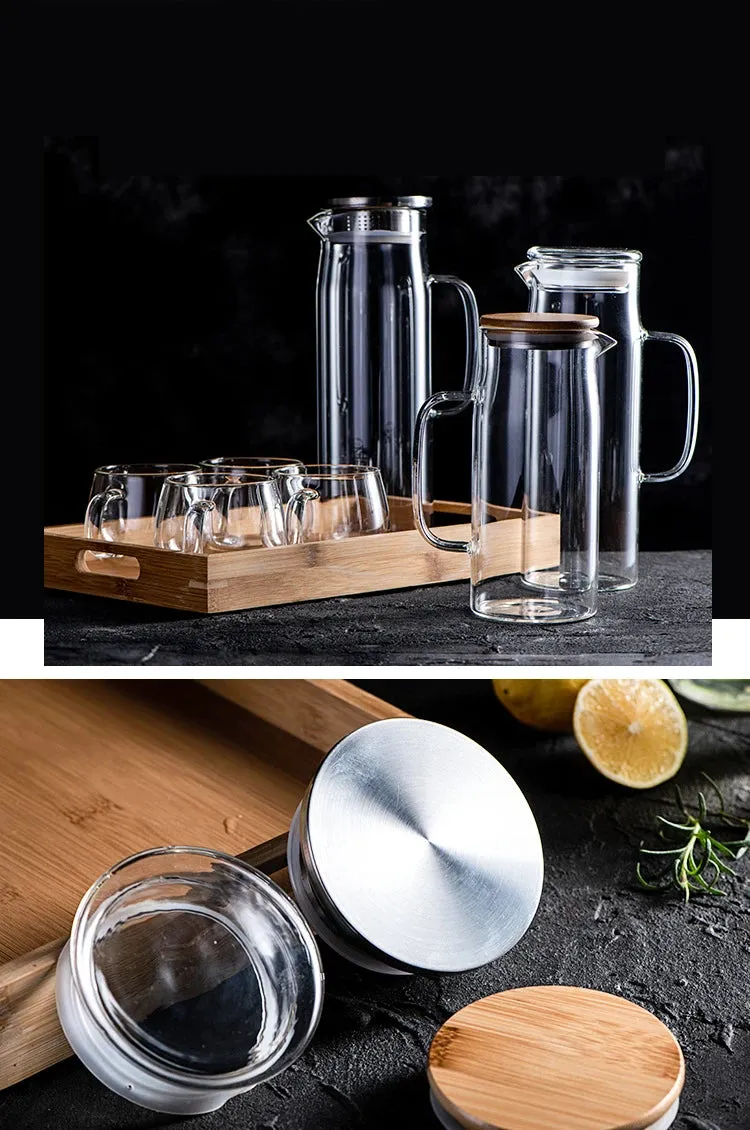 1000ML/1500ML Thick Glass Kettle with Bamboo Lid & Filter