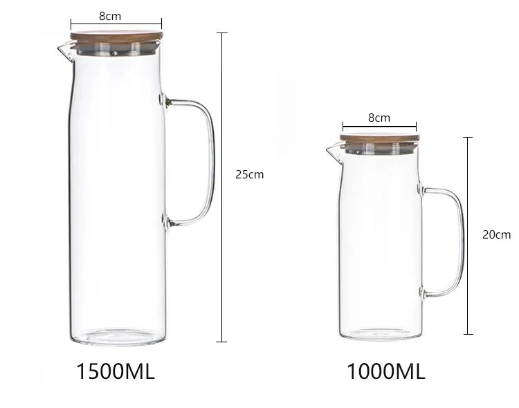 1000ML/1500ML Thick Glass Kettle with Bamboo Lid & Filter