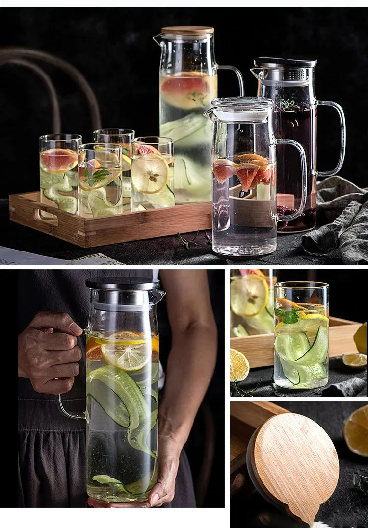 1000ML/1500ML Thick Glass Kettle with Bamboo Lid & Filter