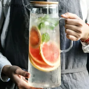 1000ML/1500ML Thick Glass Kettle with Bamboo Lid & Filter