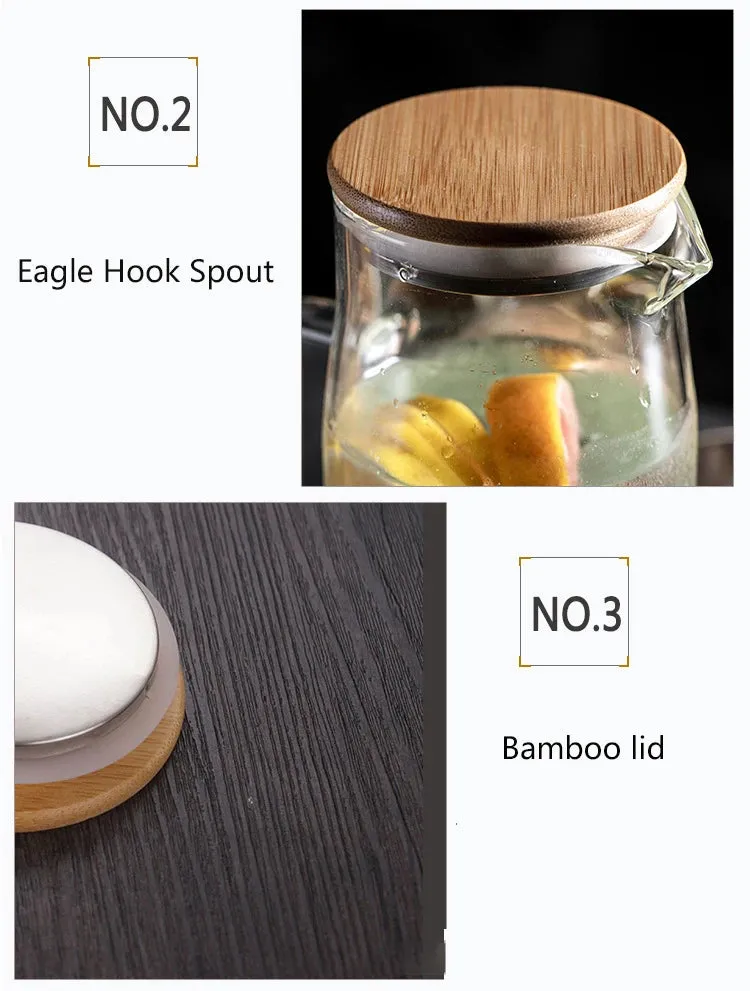 1000ML/1500ML Thick Glass Kettle with Bamboo Lid & Filter
