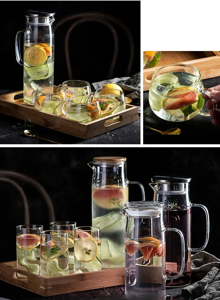 1000ML/1500ML Thick Glass Kettle with Bamboo Lid & Filter