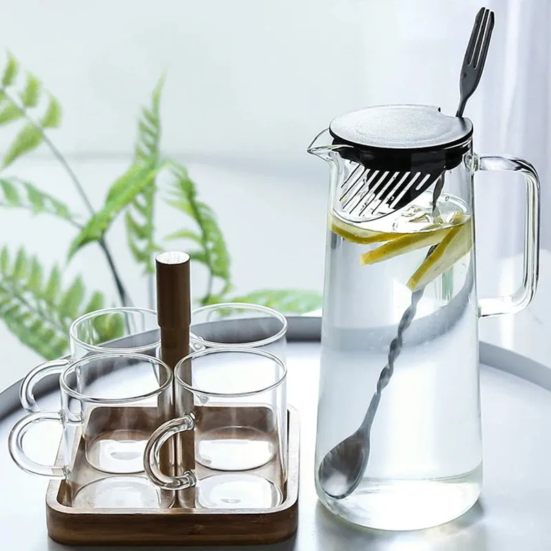 1000ML/1500ML Thick Glass Kettle with Bamboo Lid & Filter