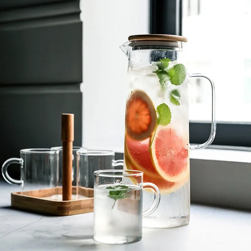 1000ML/1500ML Thick Glass Kettle with Bamboo Lid & Filter