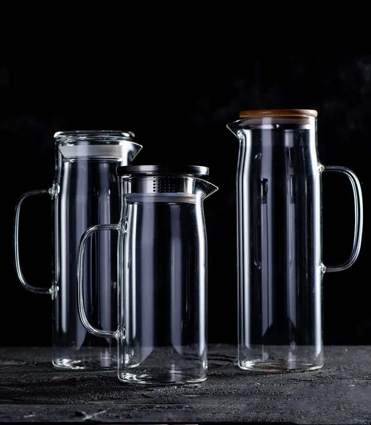 1000ML/1500ML Thick Glass Kettle with Bamboo Lid & Filter