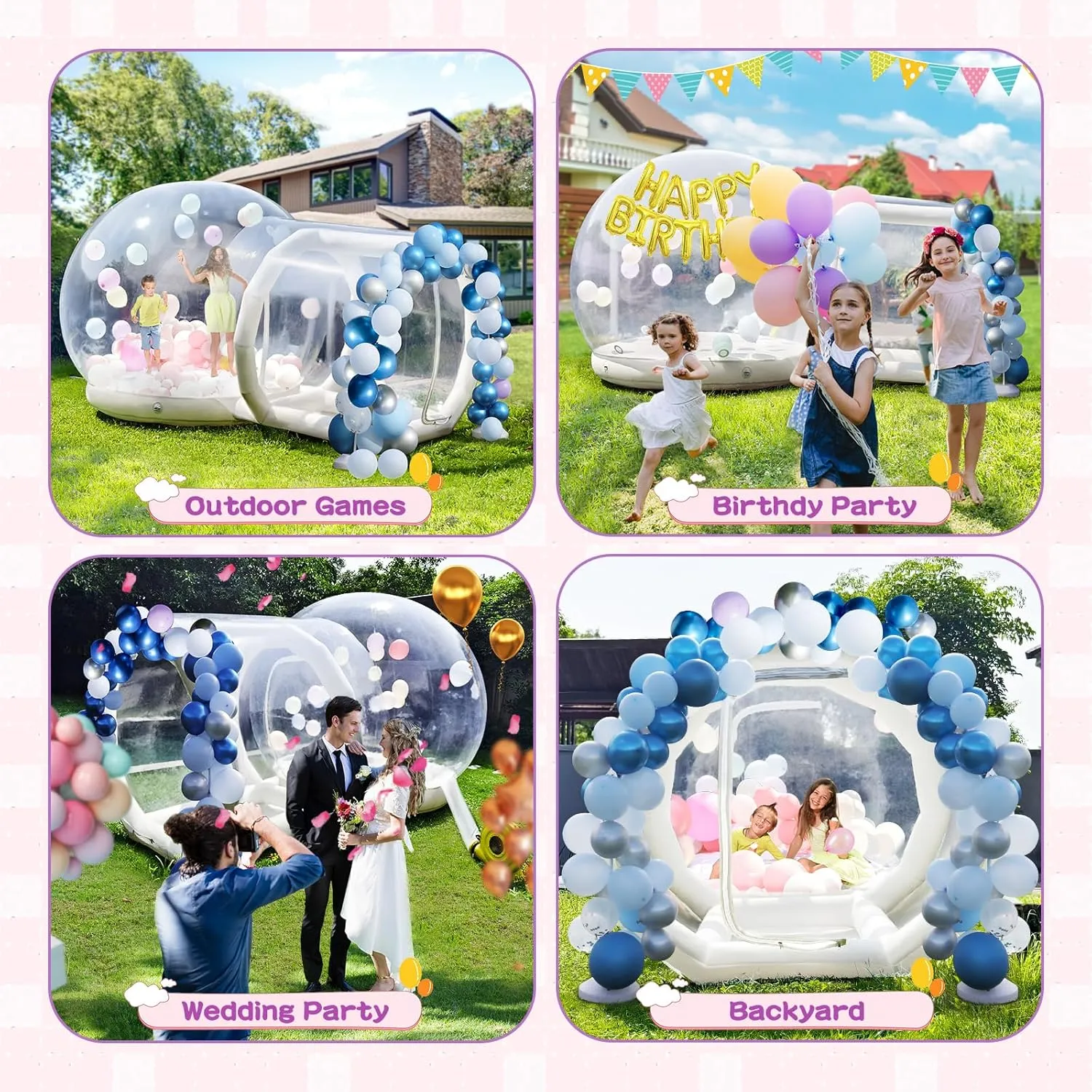 10.5 FT Inflatable Bubble House Double Jumper Dome for Kids, PVC Inflatable Double Layer Bubble House Tent with Tunnel, Bubble Balloon House with Air Blower, Air Pump for Party (Clear, 10.5FT)