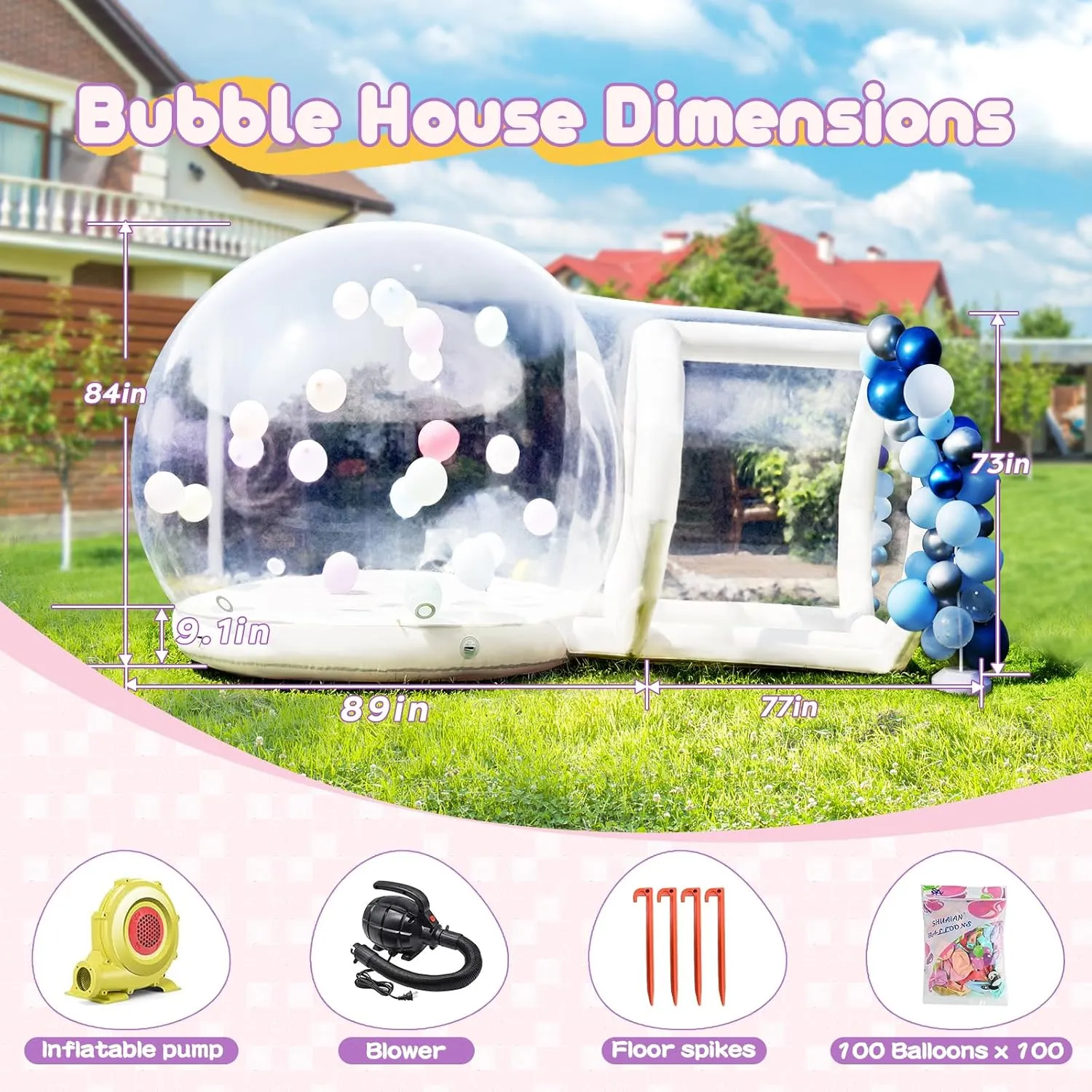10.5 FT Inflatable Bubble House Double Jumper Dome for Kids, PVC Inflatable Double Layer Bubble House Tent with Tunnel, Bubble Balloon House with Air Blower, Air Pump for Party (Clear, 10.5FT)