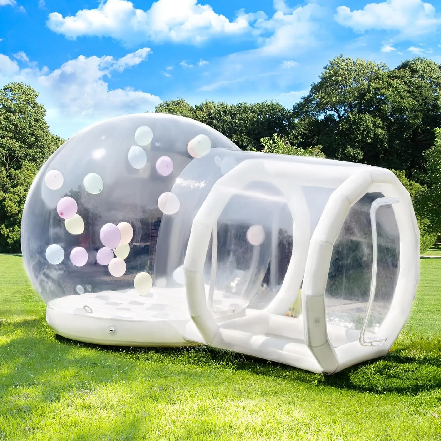 10.5 FT Inflatable Bubble House Double Jumper Dome for Kids, PVC Inflatable Double Layer Bubble House Tent with Tunnel, Bubble Balloon House with Air Blower, Air Pump for Party (Clear, 10.5FT)