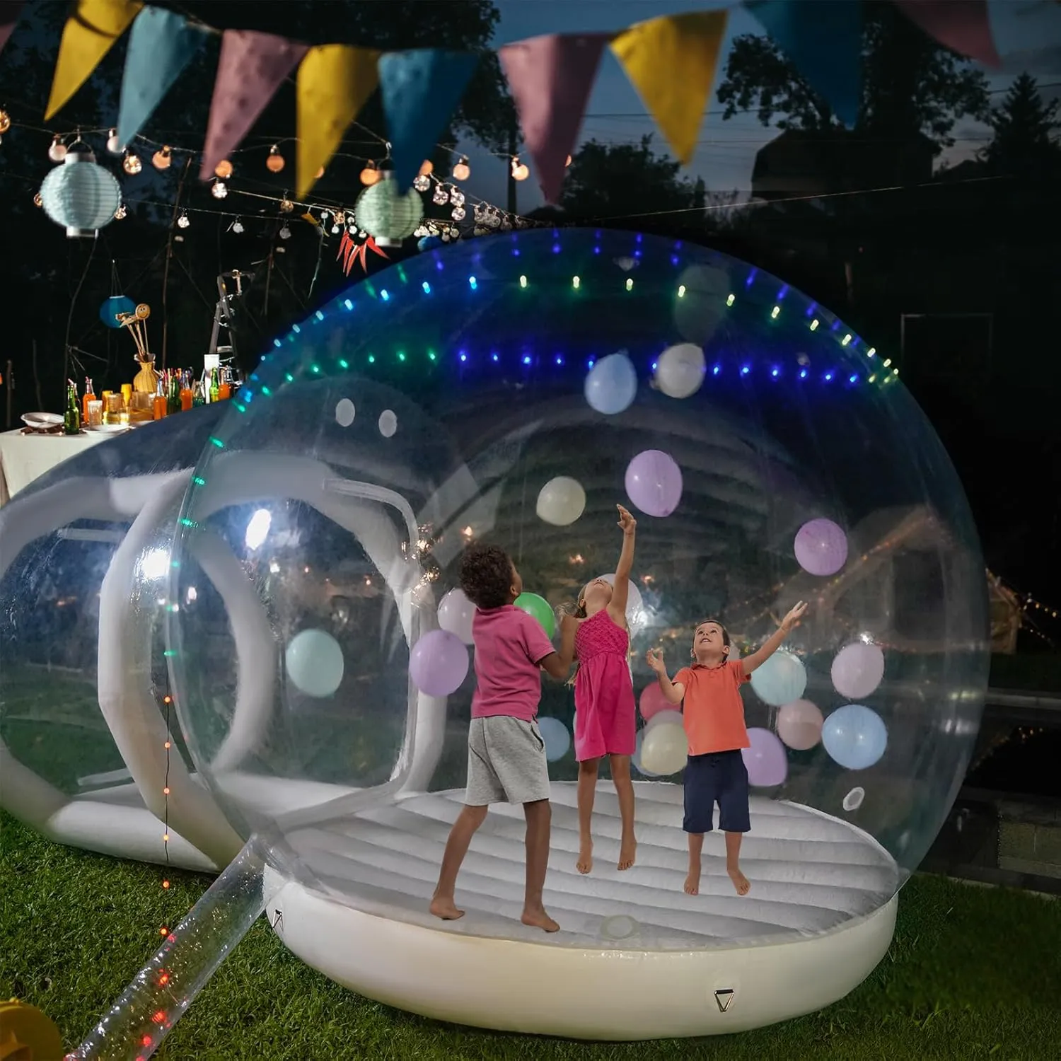 10.5 FT Inflatable Bubble House Double Jumper Dome for Kids, PVC Inflatable Double Layer Bubble House Tent with Tunnel, Bubble Balloon House with Air Blower, Air Pump for Party (Clear, 10.5FT)