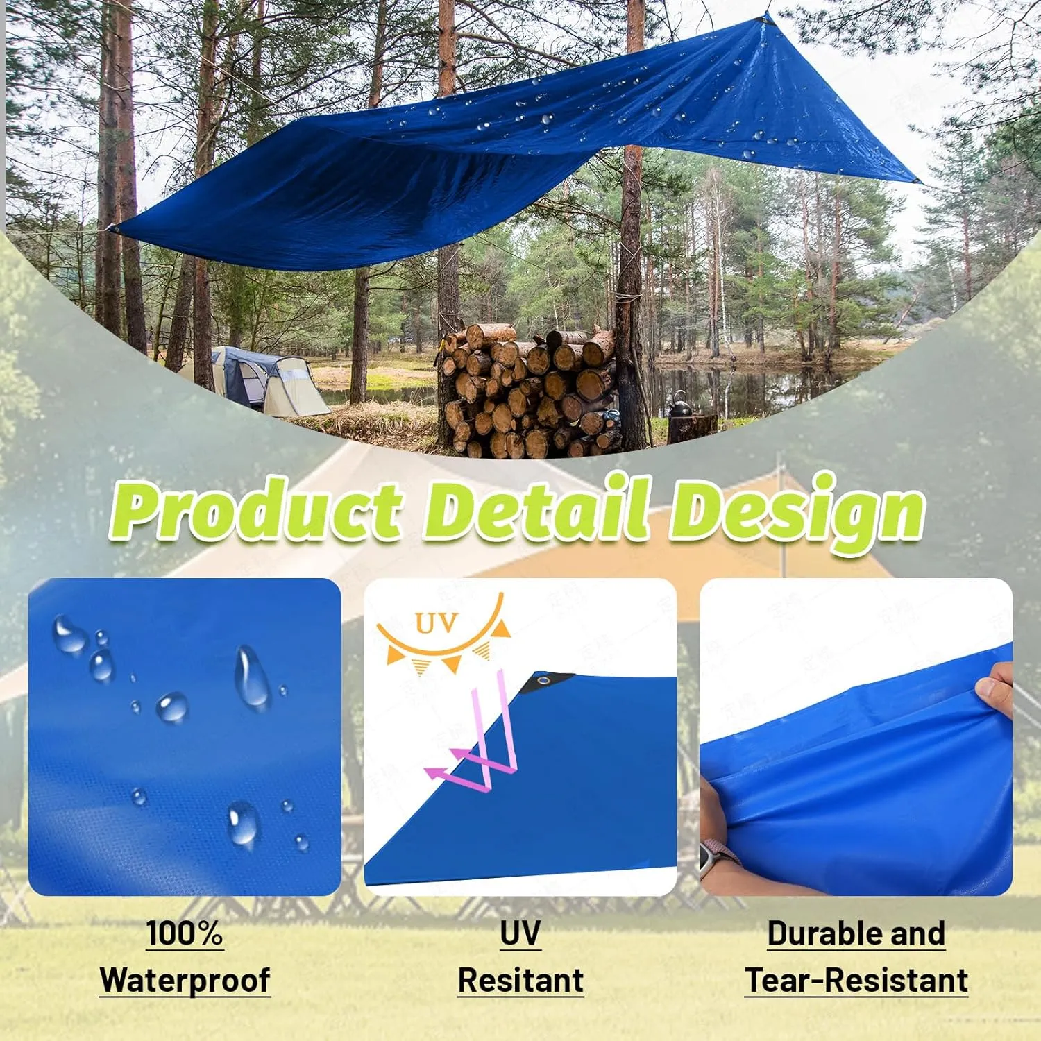 10.6 Mil Lightweight Heavy Duty PVC Tarp - Waterproof, UV Resistant & Tear Proof - with Reinforced Grommets - for Truck, Boat, Camping, RV (Blue, 8‘x10’)
