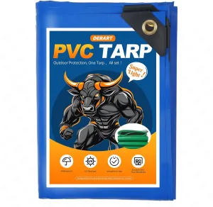 10.6 Mil Lightweight Heavy Duty PVC Tarp - Waterproof, UV Resistant & Tear Proof - with Reinforced Grommets - for Truck, Boat, Camping, RV (Blue, 8‘x10’)