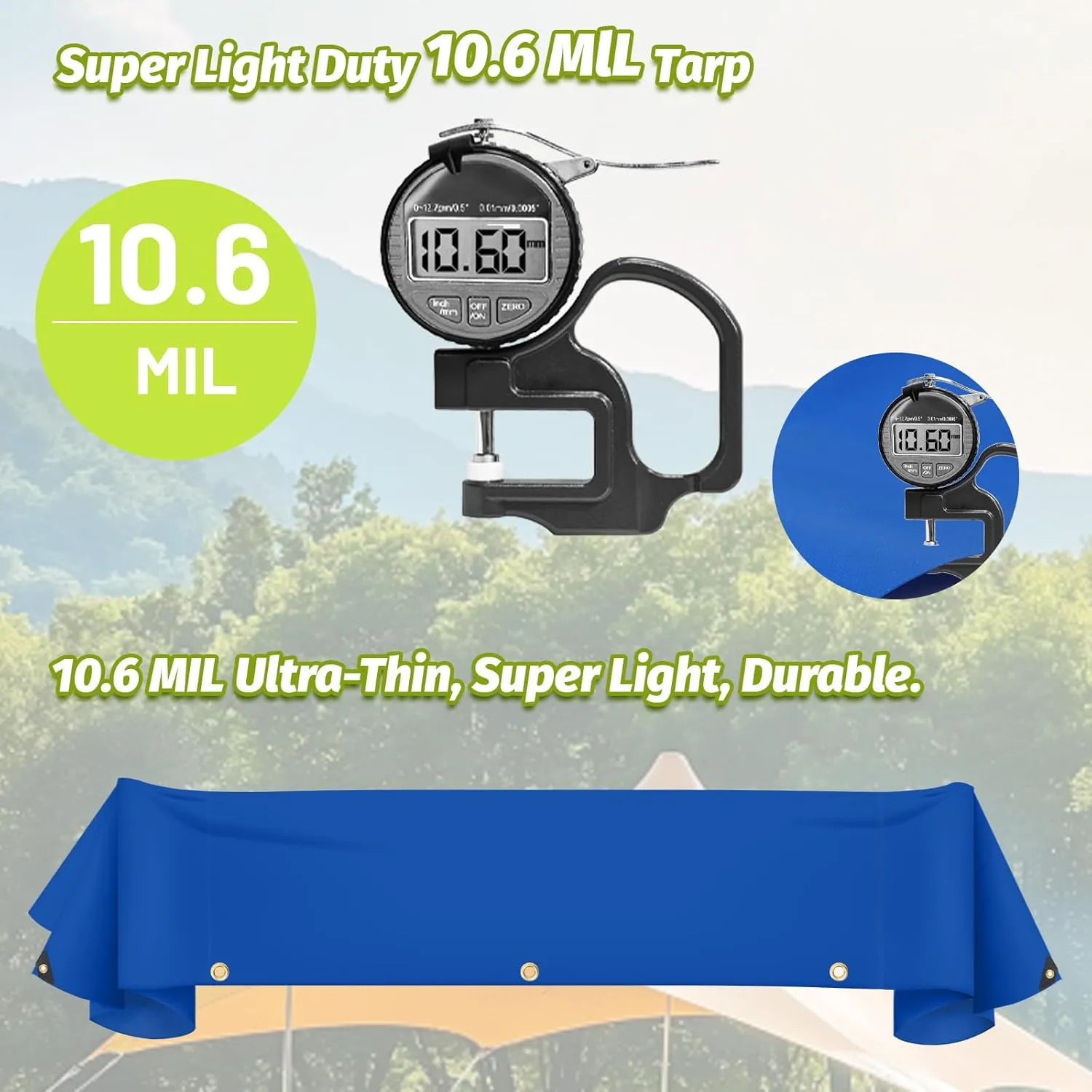 10.6 Mil Lightweight Heavy Duty PVC Tarp - Waterproof, UV Resistant & Tear Proof - with Reinforced Grommets - for Truck, Boat, Camping, RV (Blue, 8‘x10’)