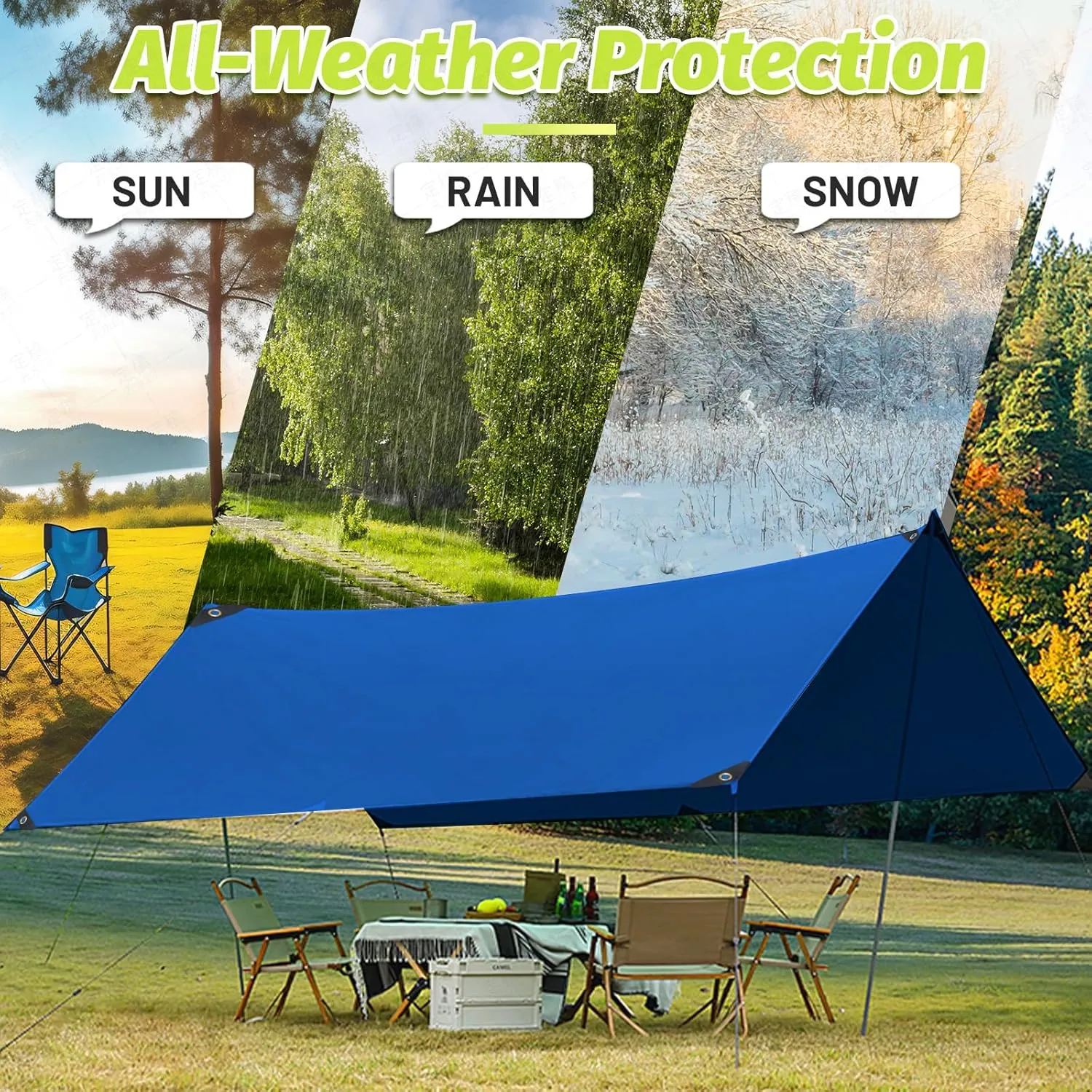 10.6 Mil Lightweight Heavy Duty PVC Tarp - Waterproof, UV Resistant & Tear Proof - with Reinforced Grommets - for Truck, Boat, Camping, RV (Blue, 8‘x10’)