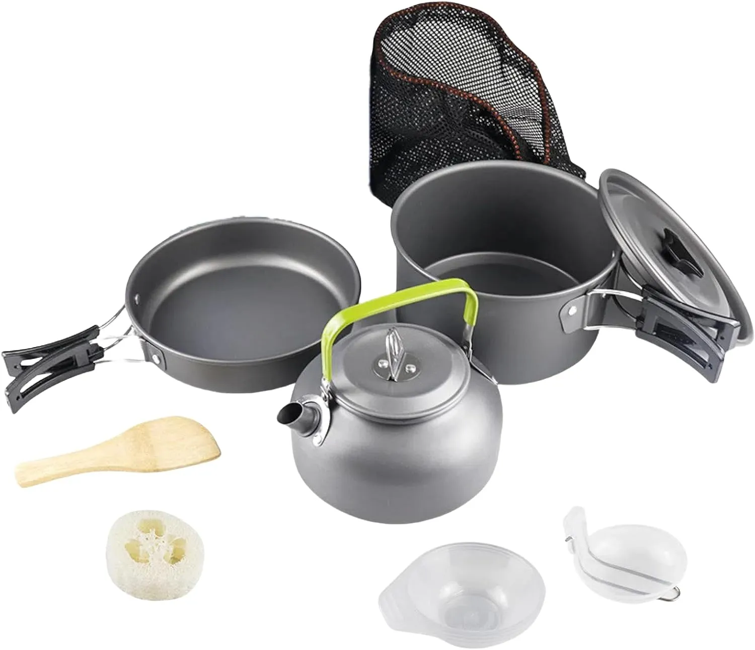 10pcs Camping Cookware Mess Kit, Camping Cookware Set for 2-3 Person,Camping Mess Kit with Kettle,Camping Pot Pan Set with Chopping Board Folding Tableware for Camping Hiking Bcakpacking