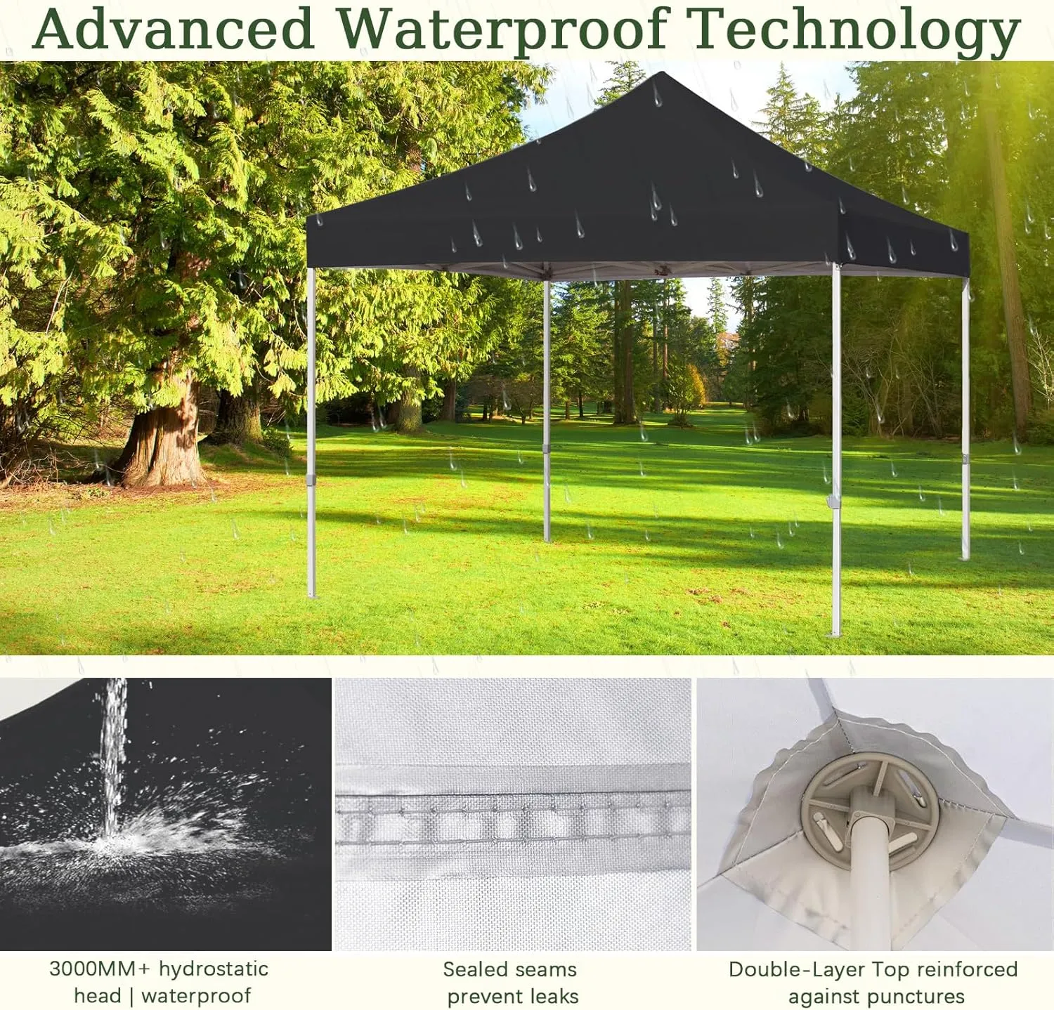 10x10 Canopy Replacement Top Cover for Pop Up Canopy Tent, Industry-Leading 3000mm Water Resistance, 500D Heavy Duty Waterproof with Silver Coating, UV Protection, 4 Sandbags, Black