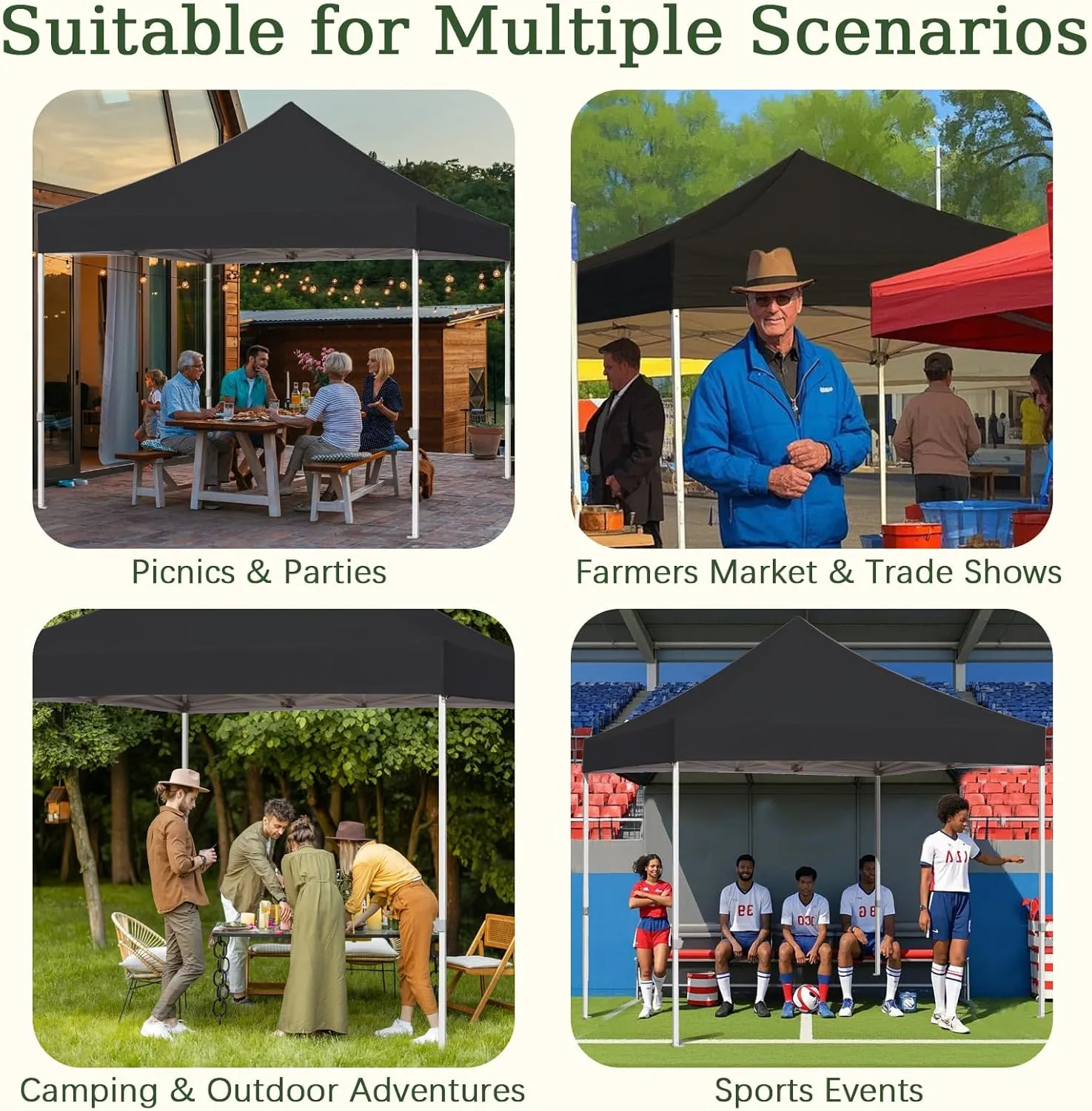 10x10 Canopy Replacement Top Cover for Pop Up Canopy Tent, Industry-Leading 3000mm Water Resistance, 500D Heavy Duty Waterproof with Silver Coating, UV Protection, 4 Sandbags, Black
