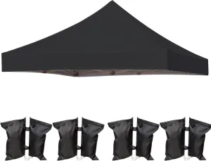10x10 Canopy Replacement Top Cover for Pop Up Canopy Tent, Industry-Leading 3000mm Water Resistance, 500D Heavy Duty Waterproof with Silver Coating, UV Protection, 4 Sandbags, Black