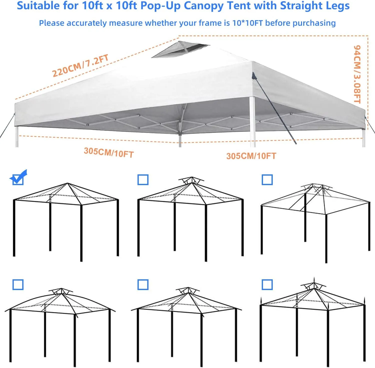 10x10 Canopy Replacement Top Cover,Pop Up Canopy Tent Top with Air Vent Ropes, Waterproof Sunshade Silver Coated Oxford Cloth for Garden Patio Picnic Camping (Silver-Coated White-Top only)