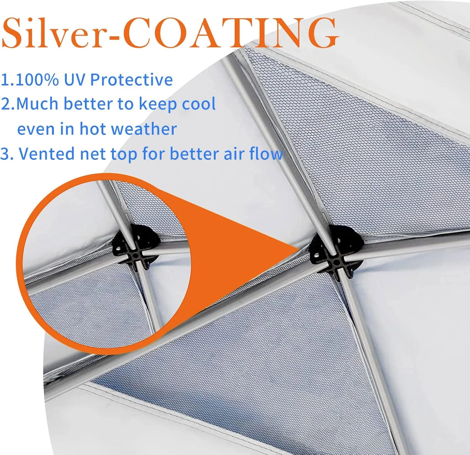 10x10 Canopy Replacement Top Cover,Pop Up Canopy Tent Top with Air Vent Ropes, Waterproof Sunshade Silver Coated Oxford Cloth for Outdoor Garden Patio Picnic Camping(Top Only,301 * 301cm)