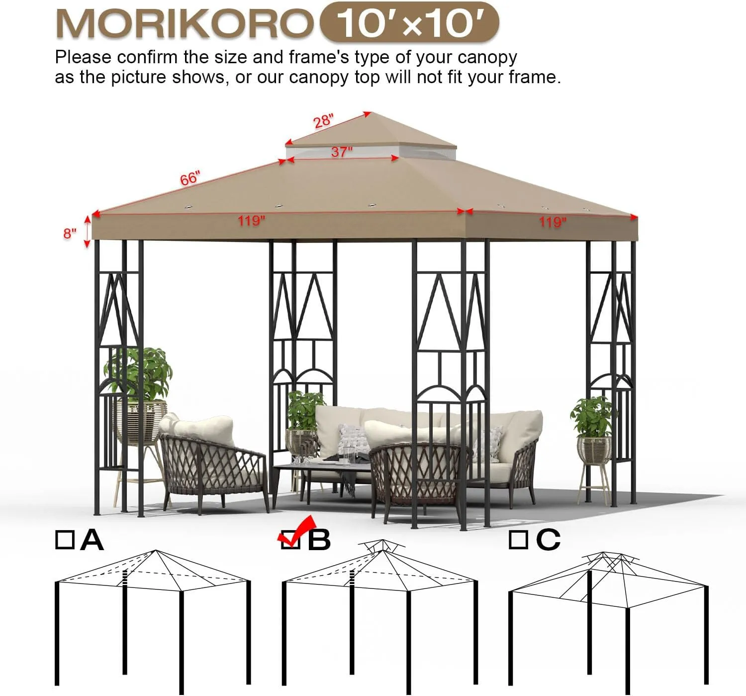 10x10 Canopy Replacement Top Double Tiered Gazebo Cover for Yard, Patio & Garden Durable Sunshade Replacement(Khaki)