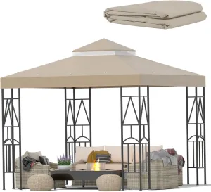 10x10 Canopy Replacement Top Double Tiered Gazebo Cover for Yard, Patio & Garden Durable Sunshade Replacement(Khaki)