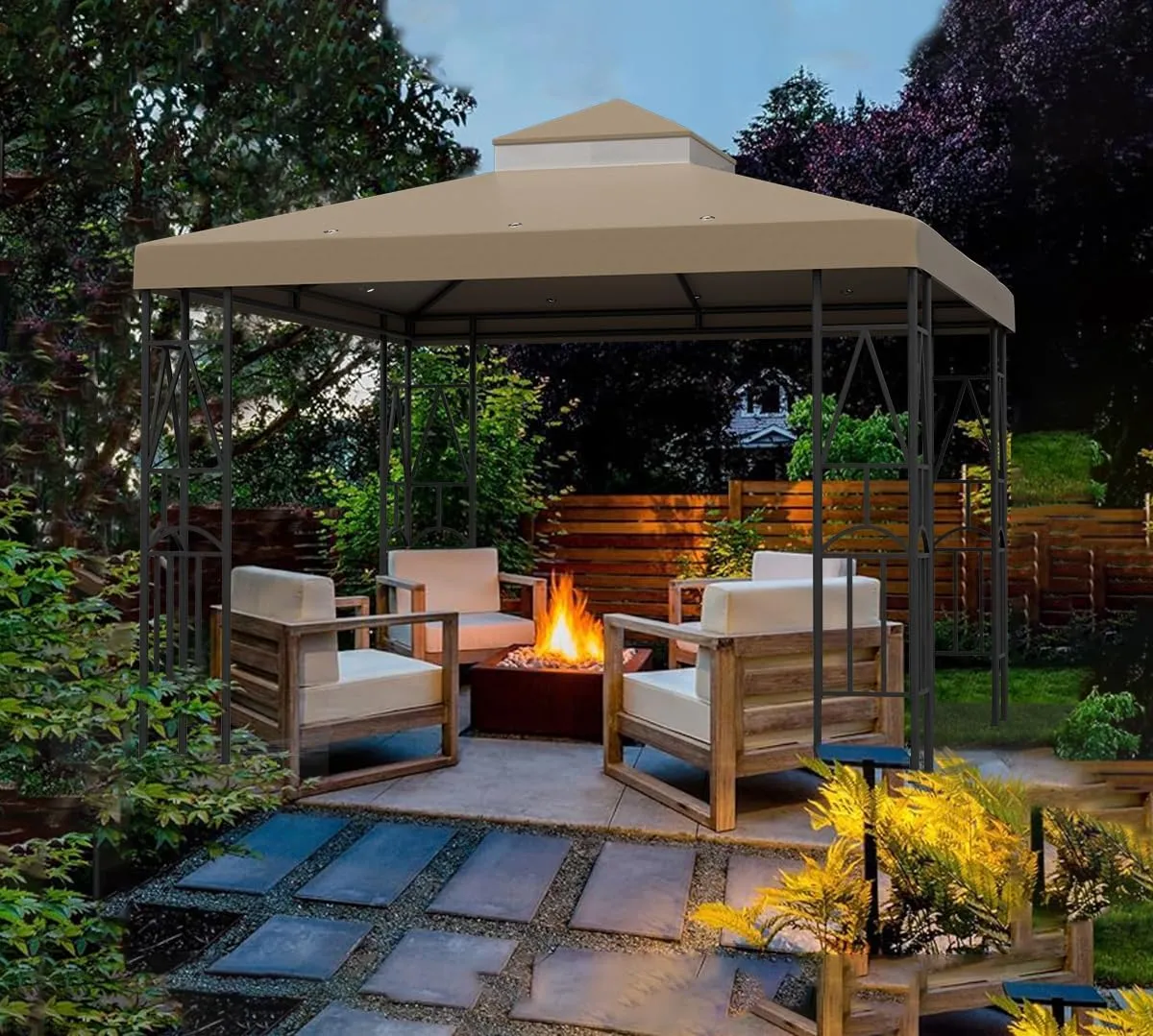 10x10 Canopy Replacement Top Double Tiered Gazebo Cover for Yard, Patio & Garden Durable Sunshade Replacement(Khaki)