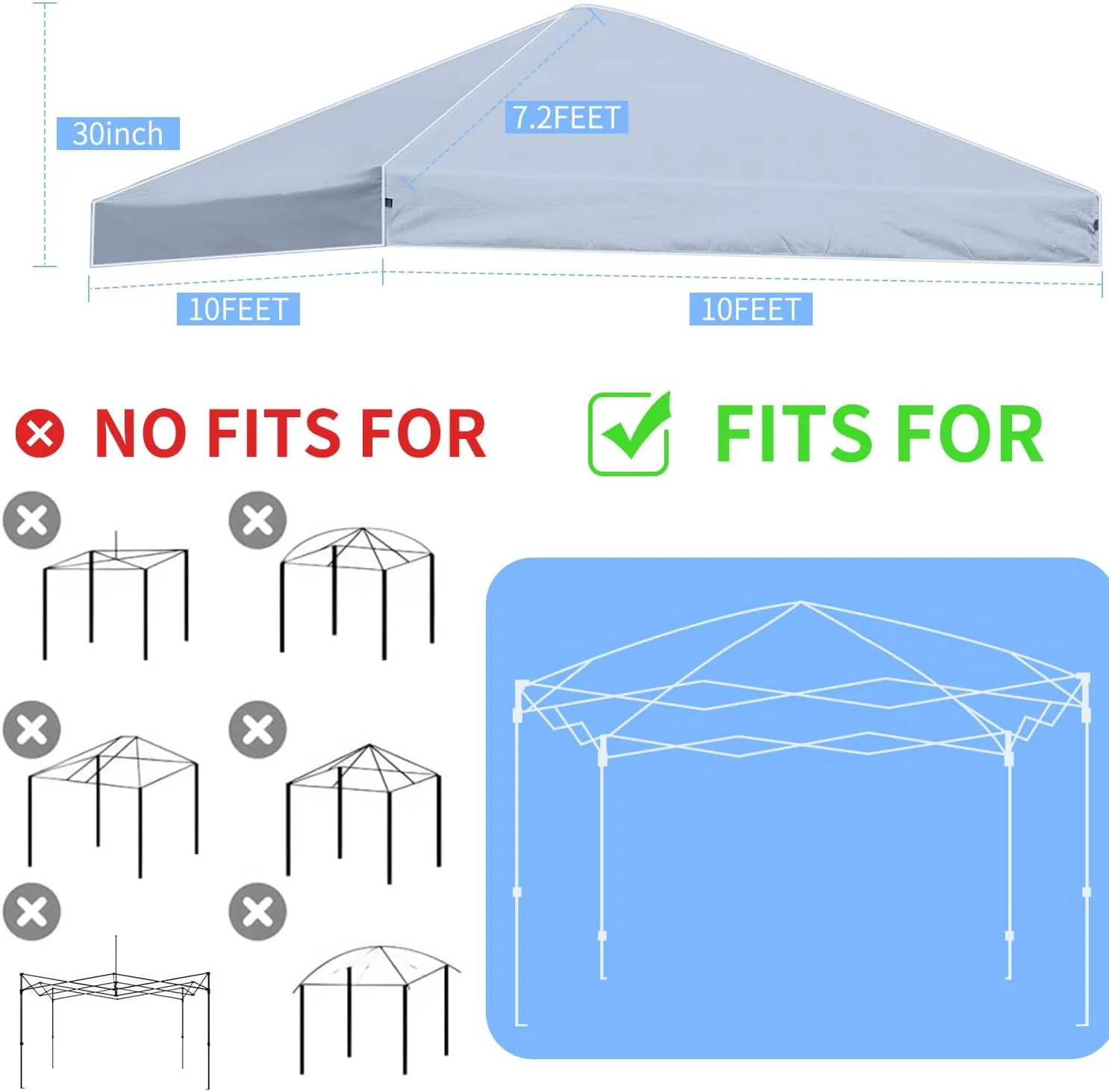 10x10 Canopy Replacement Top, Pop Up Canopy Tent Replacement Cover, 300D Oxford UV Waterproof for Outdoor Garden, Picnic, Camping (Gray)