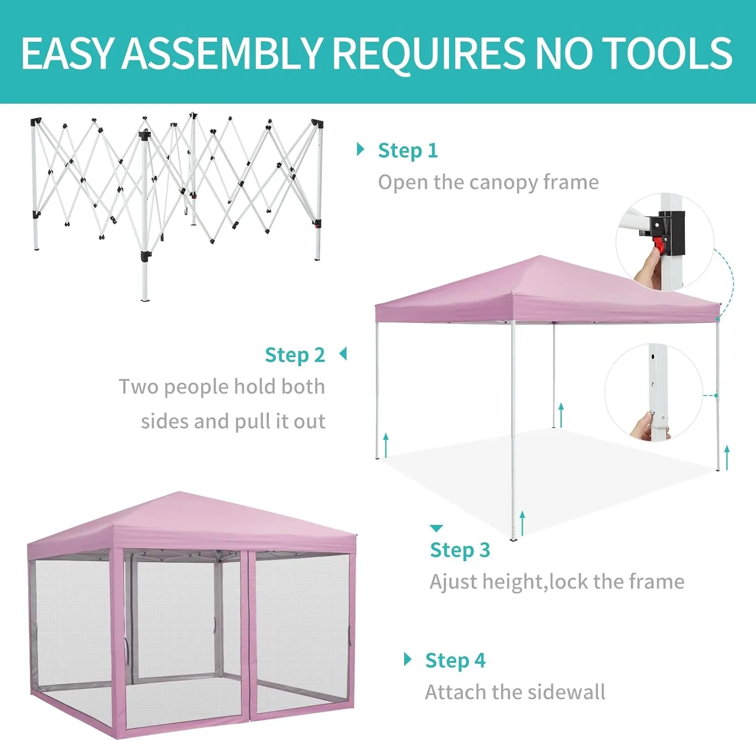 10x10 Canopy Tent, Heavy Duty Pop Up Canopy with Mosquito Netting, Waterproof Easy Up Screen Shelter with Wheeled Bag, Outdoor Instant Sun Shade for Parties, Camping, Events, Pink