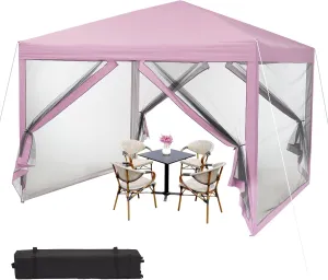10x10 Canopy Tent, Heavy Duty Pop Up Canopy with Mosquito Netting, Waterproof Easy Up Screen Shelter with Wheeled Bag, Outdoor Instant Sun Shade for Parties, Camping, Events, Pink