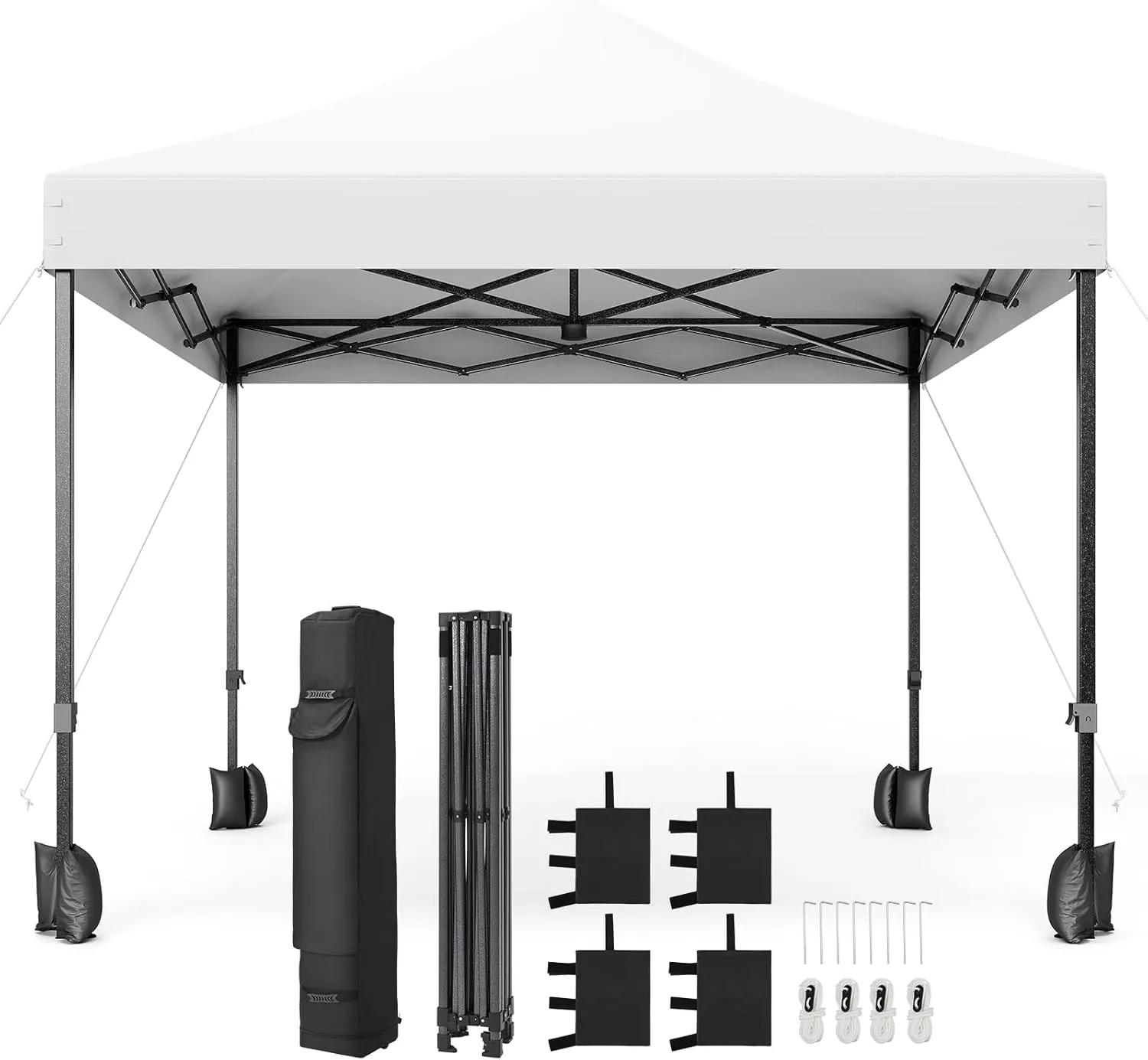 10x10 Ft Pop Up Canopy Tent, Portable Heavy Duty Commercial Canopy with Wheeled Carry Bag, 4 Sandbags, UV Protection, Instant Water-Proof Canopy for Outdoor Parties, White
