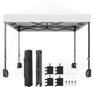 10x10 Ft Pop Up Canopy Tent, Portable Heavy Duty Commercial Canopy with Wheeled Carry Bag, 4 Sandbags, UV Protection, Instant Water-Proof Canopy for Outdoor Parties, White