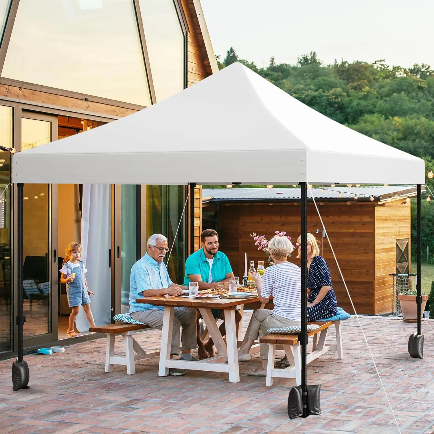 10x10 Ft Pop Up Canopy Tent, Portable Heavy Duty Commercial Canopy with Wheeled Carry Bag, 4 Sandbags, UV Protection, Instant Water-Proof Canopy for Outdoor Parties, White