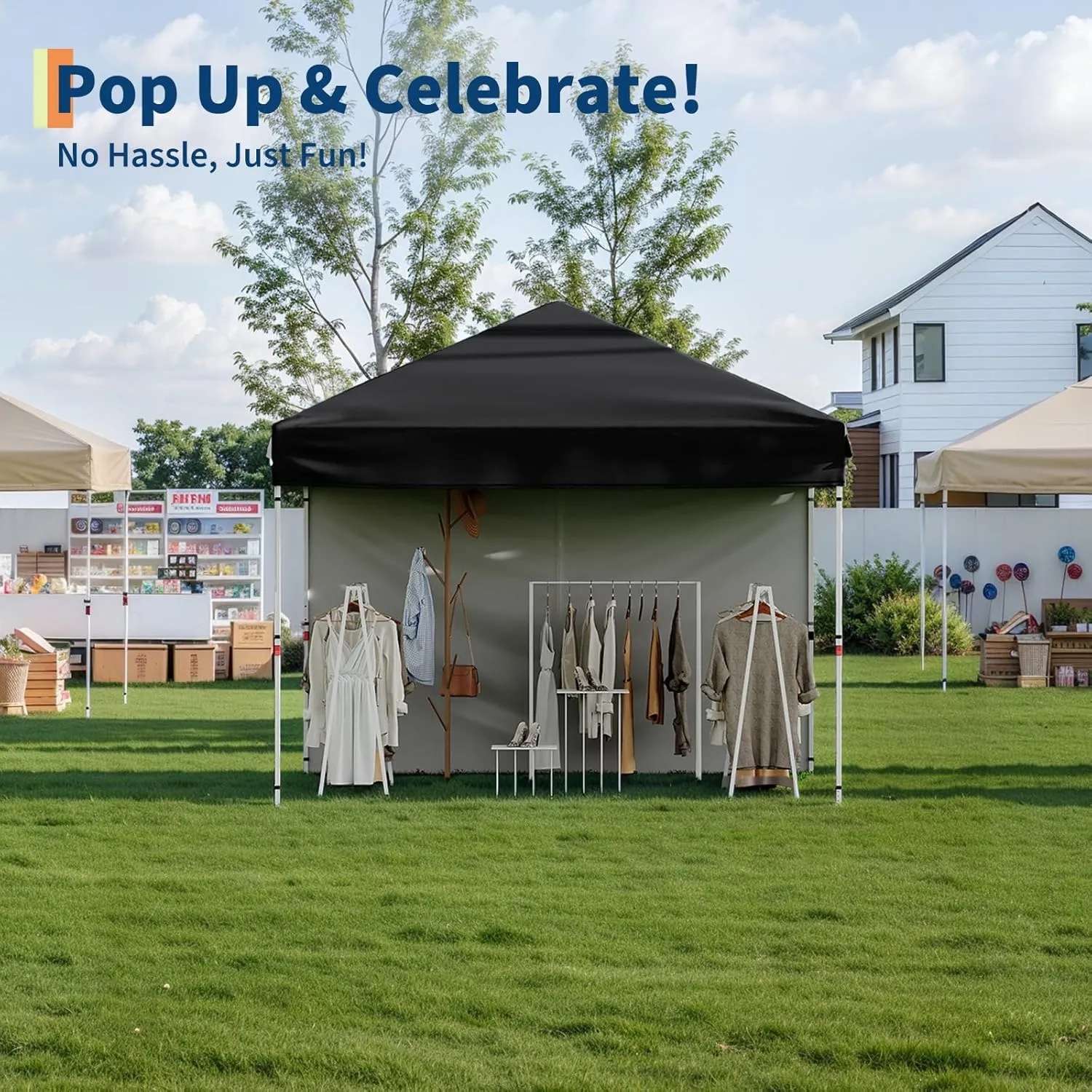 10x10 Pop Up Canopy Tent Outdoor Canopy with 4 Removable Sidewalls One-Person Set Up Heavy Duty Commercial Instant Tent Shelter-Black