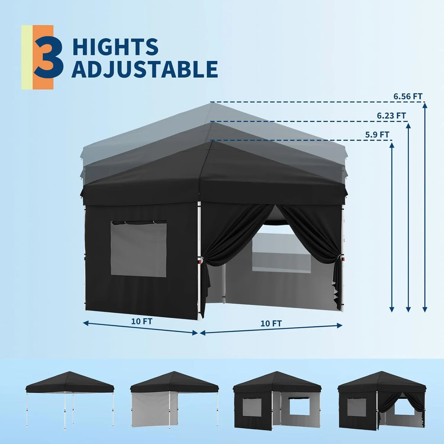 10x10 Pop Up Canopy Tent Outdoor Canopy with 4 Removable Sidewalls One-Person Set Up Heavy Duty Commercial Instant Tent Shelter-Black