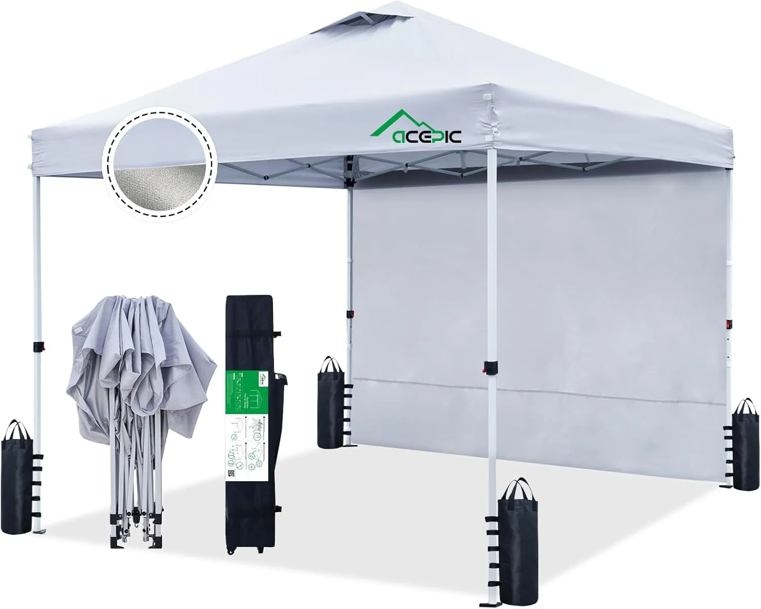 10x10 Pop Up Canopy Tent with Sidewall,300D Silver-Coating Top,Instant Portable Shelter with 1-Button Push and Wheel Carry Bag,8 Stakes and 4 Weights