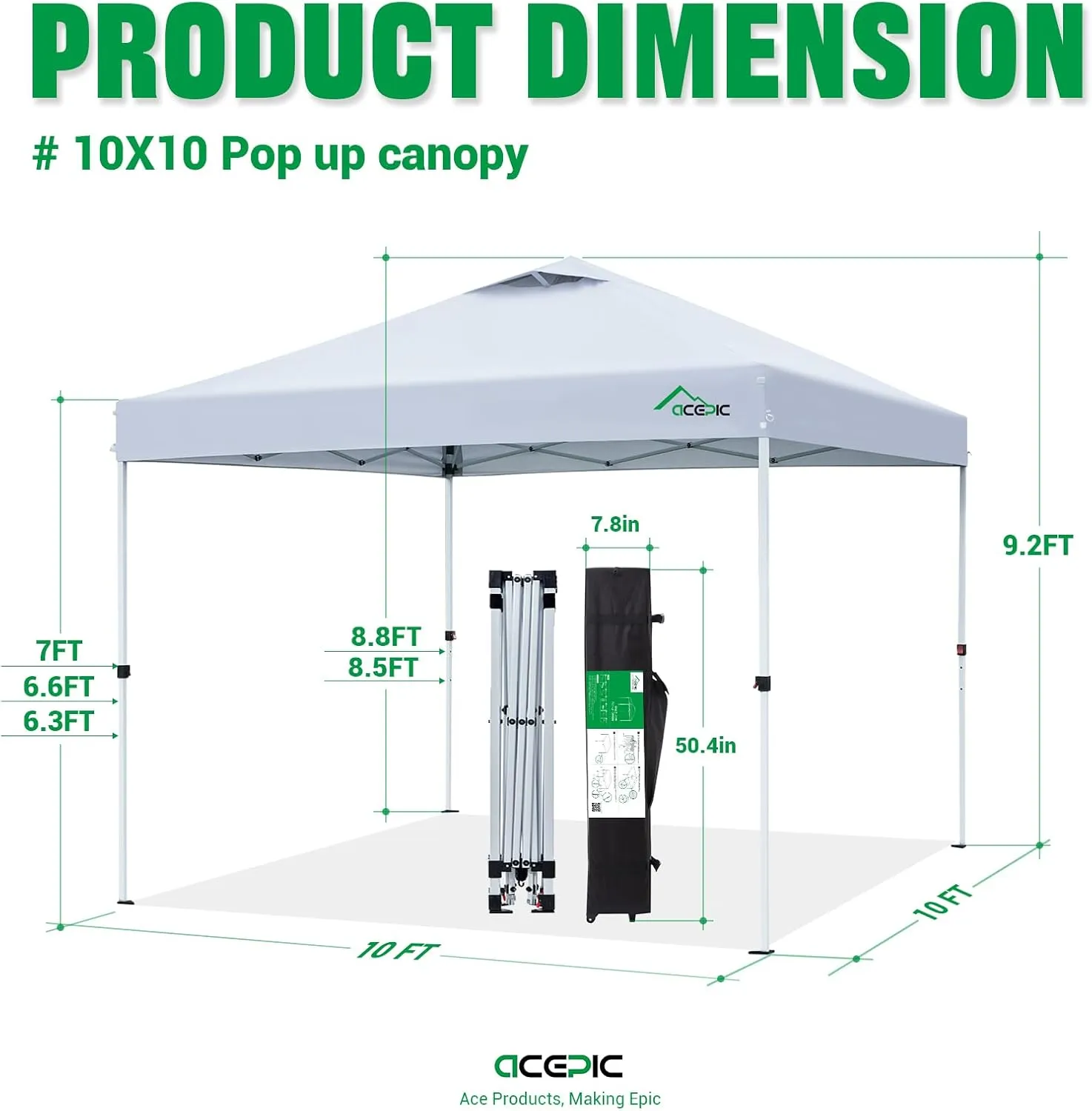 10x10 Pop Up Canopy Tent with Sidewall,300D Silver-Coating Top,Instant Portable Shelter with 1-Button Push and Wheel Carry Bag,8 Stakes and 4 Weights